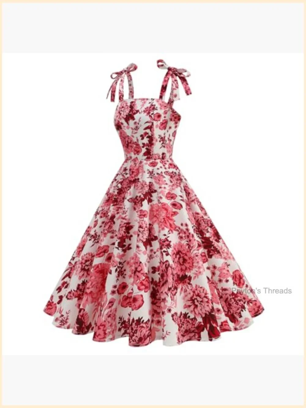 Elegant Rockabilly 1950s Retro Dress Tie Knot Square Neck Midi Swing Cocktail - Picture 2 of 5
